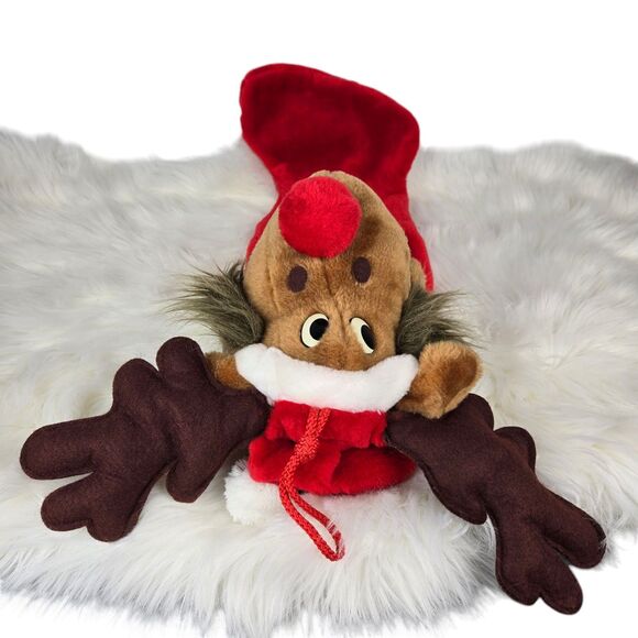 VTG Smithy 3D Plush Red Nose Reindeer Moose 27" Christmas Stocking Santa Hat - Picture 8 of 14